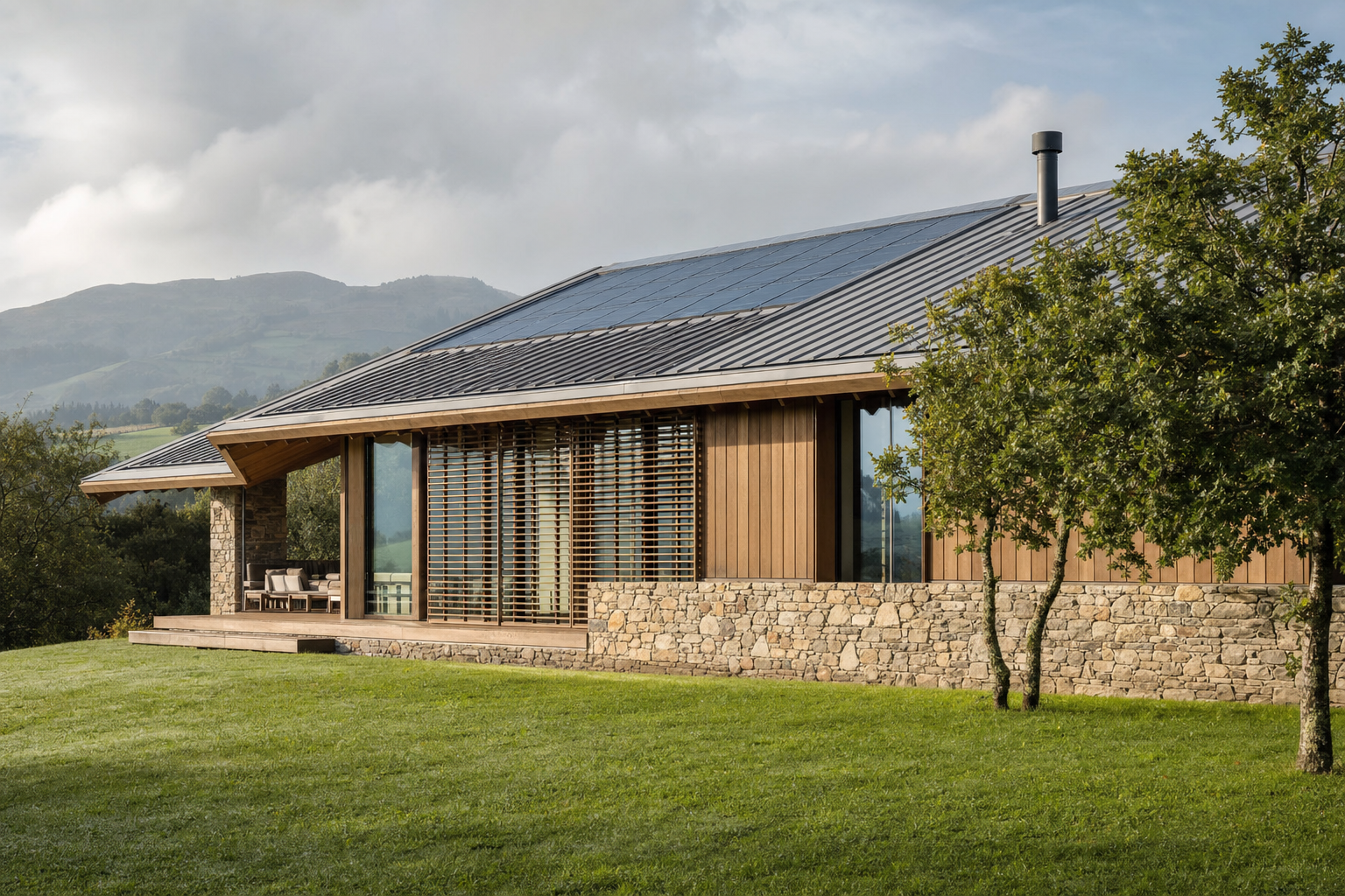 Vivienda de arquitectura bioclimática en una ladera verde de Bizkaia — Izarte